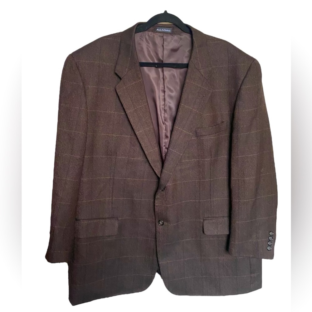 Villini Men’s Wool/Cashmere Brown/Plaid Sport Blazer/Jacket Size 50R